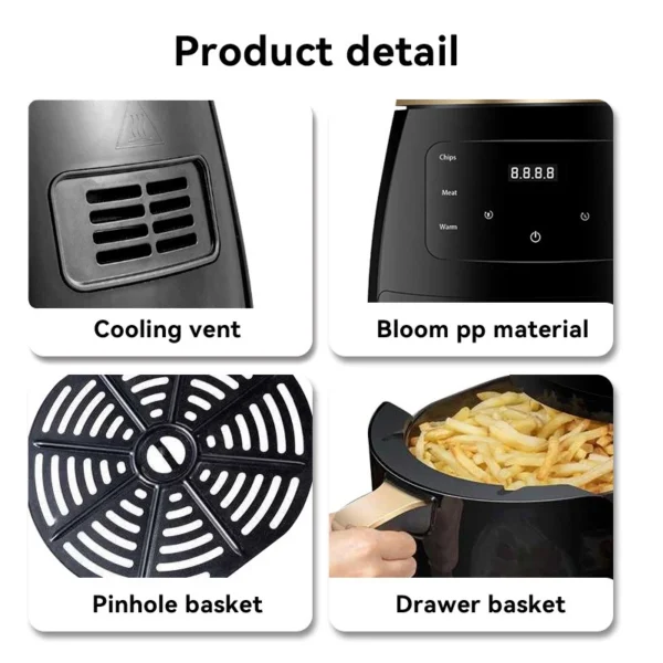 H0b12e9adab644fdfae84661df98cdb59u.webp Household 4.5L Touch Screen Air Fryer Electric Deep Fryer Oven Smart Air Fryers With Independent Baskets