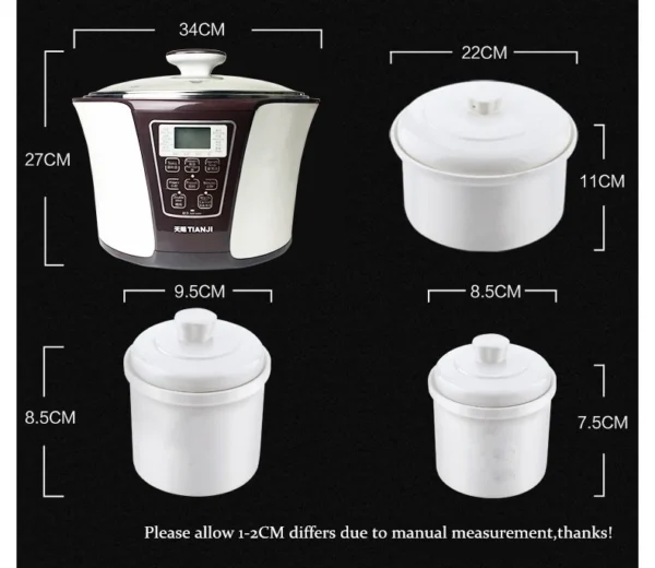 Tianji Electric Crock Pot China Health Cooker Stainless Steel OEM Automatic Multi Slow Stew Cooker with Ceramic Liner