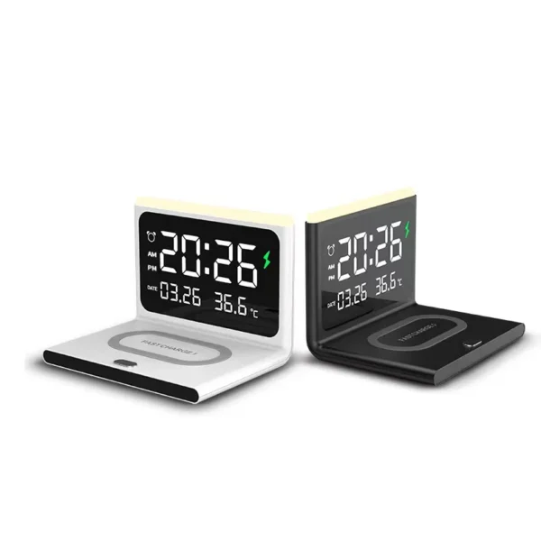 Newest 2 in 1 fast alarm clock Wireless Charger Stand,Cell Phone Holder home 2 in 1 wireless charger with alarm clock