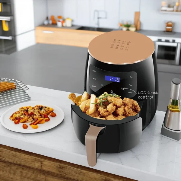 H2ae6910c722148609f72dca3e6e0e77a9.webp Household 4.5L Touch Screen Air Fryer Electric Deep Fryer Oven Smart Air Fryers With Independent Baskets