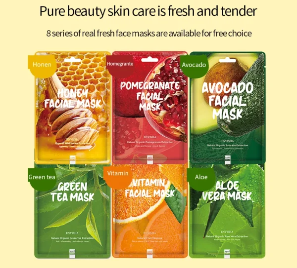 ENVISHA TOP Hot Products Of 2022 Private Label Vegan Face Mask Whitening And Moisturizing Sheet Fruit Facial Mask