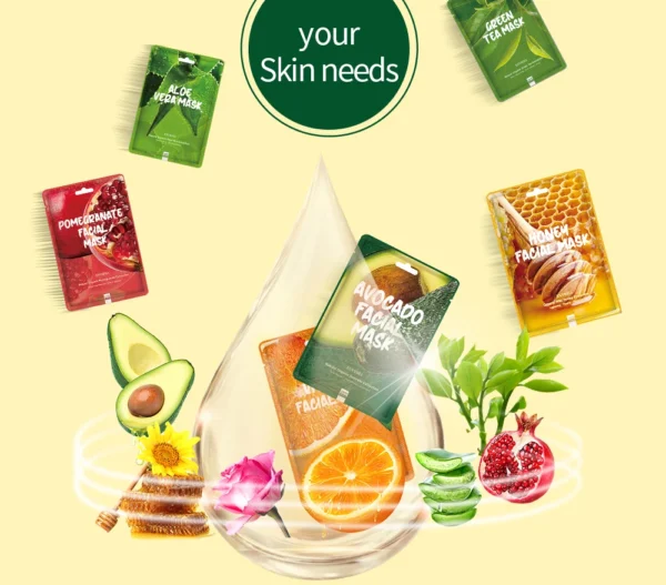 Wholesale Korean Natural Plant Organic Facial Mask Anti Aging Moisturizing Sheet Fruit Face Mask