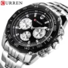 CURREN 8077 High Quality Men Quartz Movement Watch Stainless Steel Strap Wristwatch Fashion Business Sports Style Wrist Watches