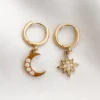 eManco New arrival korea fashion dainty jewelry gold stainless steel  moon and star pendant earrings irregular women