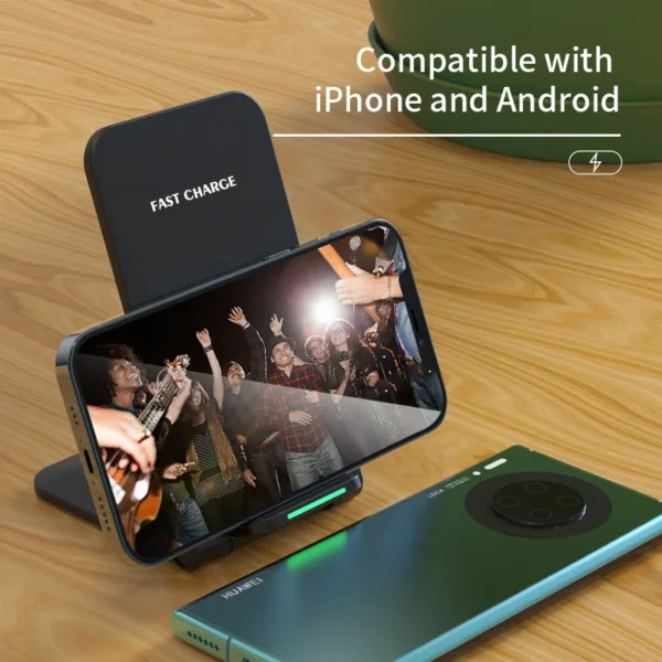 H7a8335640ef149ea9a5146f2032f64d6O.webp High Quality Custom multifunction portable charge type c phone charger fast charging Holder 15W Stand Foldable Wireless Charger