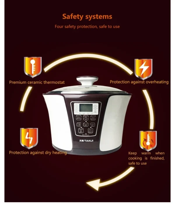 Tianji Electric Crock Pot China Health Cooker Stainless Steel OEM Automatic Multi Slow Stew Cooker with Ceramic Liner