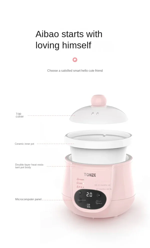 Tonze Smart Preset Mini Ceramic Liner Slow Cooker 1L For Soup Baby Porridge Bird Nest Electric Crock pot