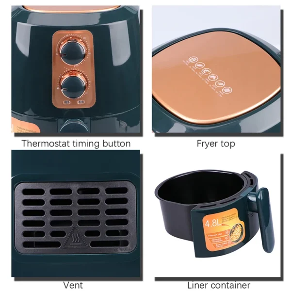 4.8L 1350W Personal Compact Healthy  Air Fryer Oilless Air Deep Fryers With Adjustable Temperature Control 30 Minute Timer