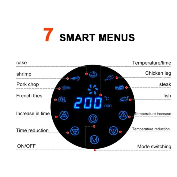 1300W 2.6L Basket Digital Touch Control Multi-functional Electric Power Non Stick Air Fryer