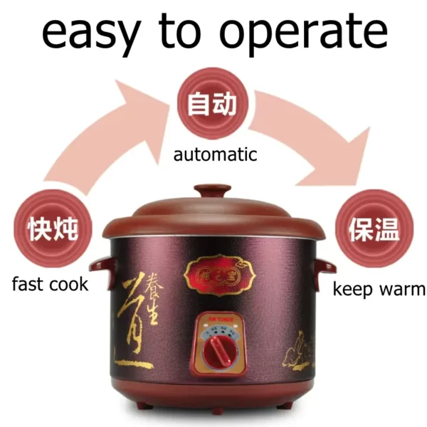 Tonze Slow Cooker Digital Multi-Functional Rice Cooker Programmable Purple Clay Stew Pot Healthy Soup Cooker