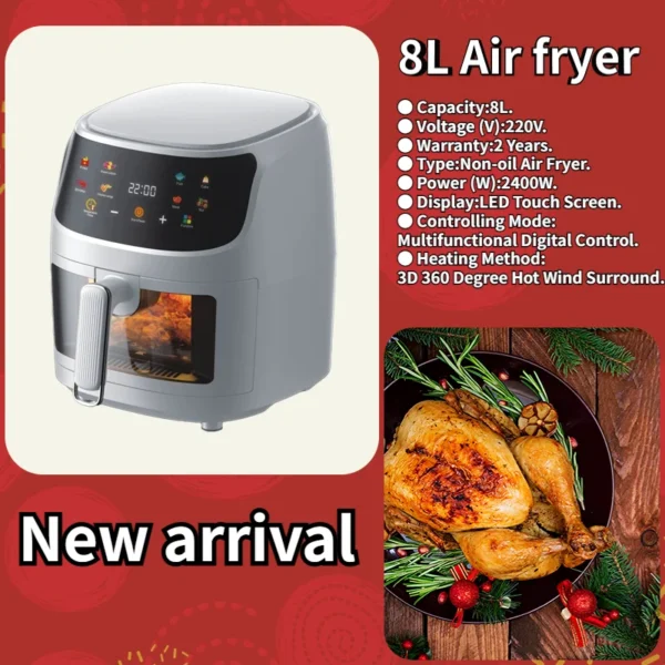 The New Multifunctional Deep Oil Free Steam 8l Stainless Steel Liner Custom visual Silver Crest Air Fryers