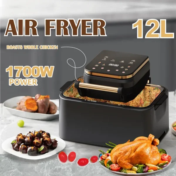 12L Smart Digital Household Electric Air Fryer Clamshell LCD Display Air Fryer